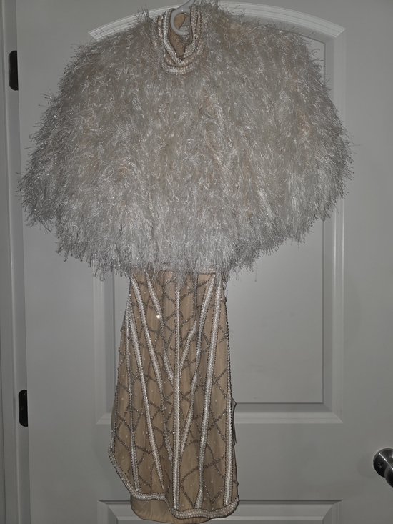 Dresses & Skirts - RARE ASOS LUXE Beaded Nude Evening Dress with Feather Cape